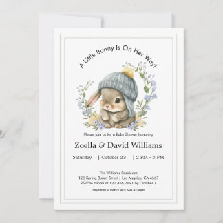 Baby Shower Invitations Watercolor Simple Bunny