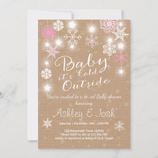 Baby Shower invite Baby it's cold outside Girl (Front)