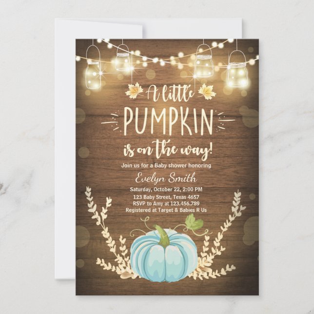 Baby Shower invite Little Pumpkin Fall Rustic Boy (Front)