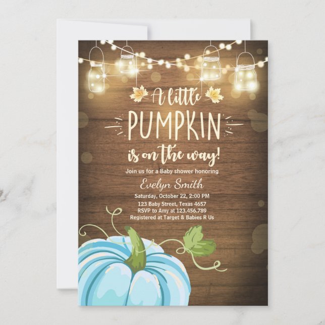 Baby Shower invite Little Pumpkin Fall Rustic Boy (Front)