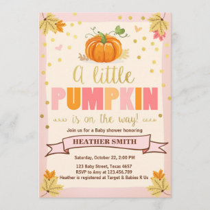 Baby Shower invite Little Pumpkin Pink Girl Fall