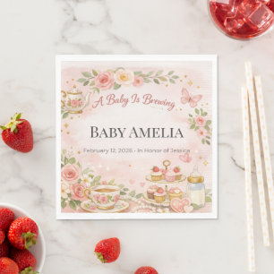 Baby Shower Invite Pink Floral Tea Party Custom Napkin