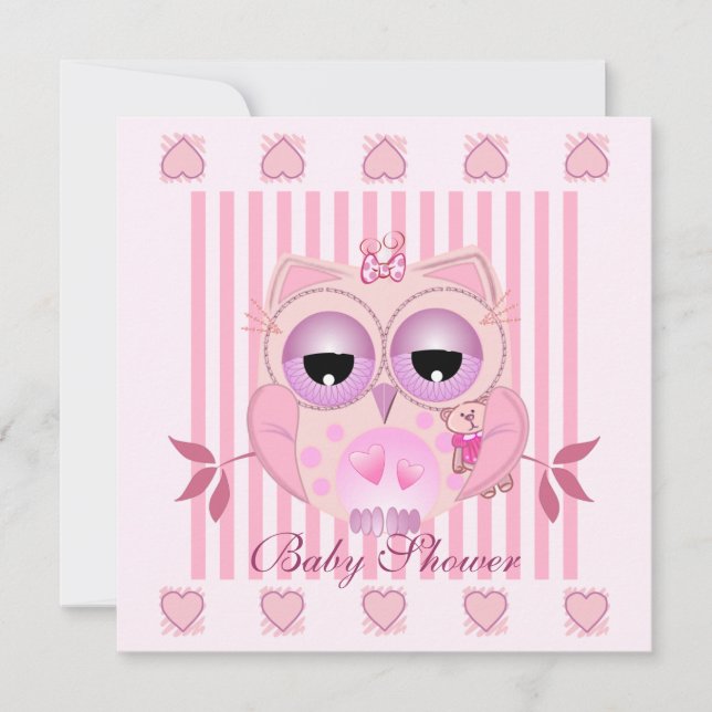 Baby shower Invite with cute babygirl Owl (Front)