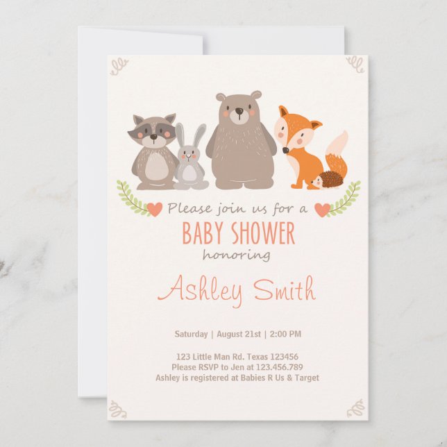 Baby Shower invite Woodland Animals Forest (Front)