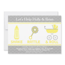 Baby Shower Invite Yellow - Shake, Rattle & Roll