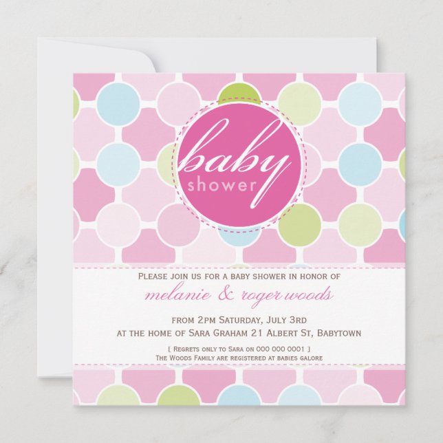 BABY SHOWER INVITES :: fizzy spots 9SQ (Front)