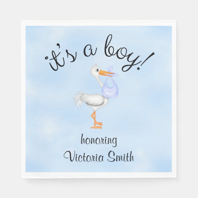 Baby Shower It's a Boy  Baby Boy Stork Napkin (Front)