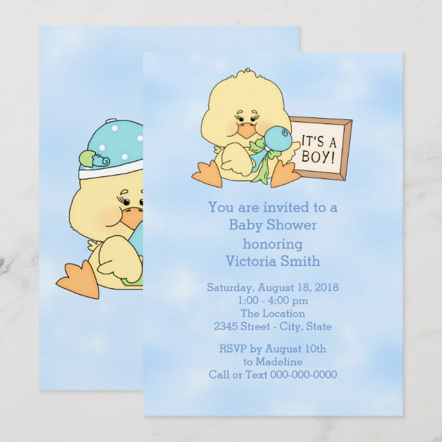 Baby Shower It's a Boy Baby Duck Invitation (Front/Back)