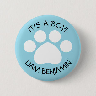 Baby Shower - It's a Boy - Paw Print Theme 2 Inch Round Button