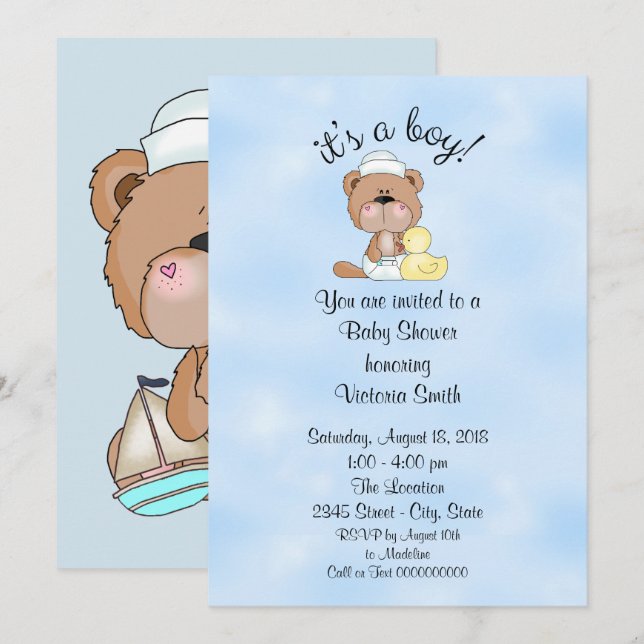 Baby Shower It's a Boy Teddy Bear Invitation (Front/Back)