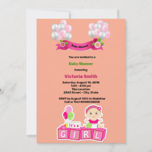 Baby Shower It's a Girl ballons Invitation
