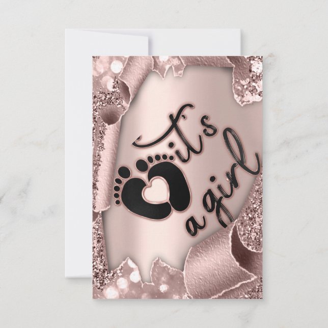 Baby Shower It's A Girl Frame Rose Glitter Feet  Invitation (Back)