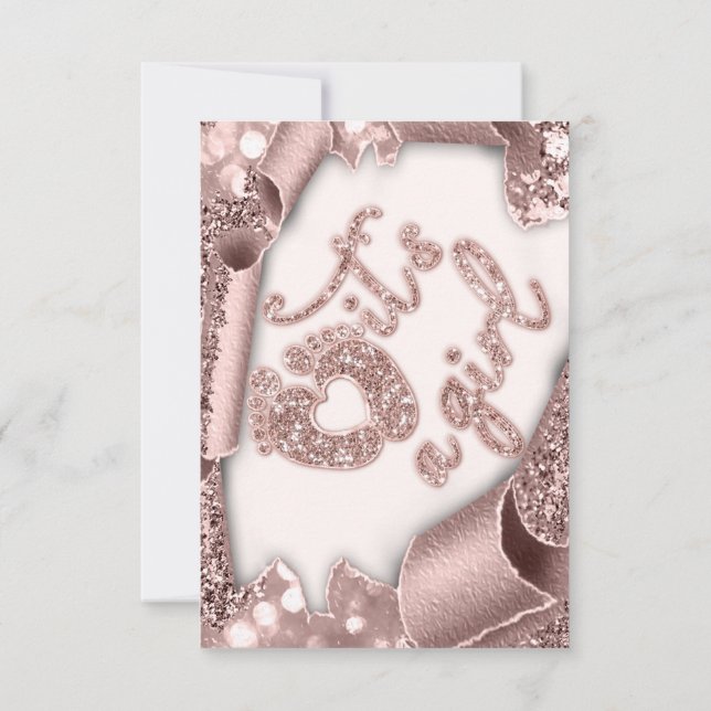 Baby Shower It's A Girl Glitter Frame Rose Feet Invitation (Back)