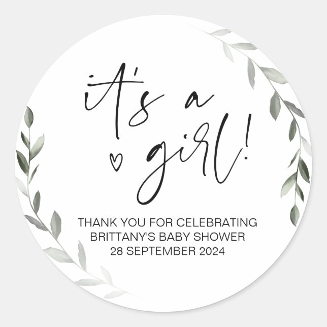 Baby Shower It's a Girl Mom To Be Party Favor Classic Round Sticker (Front)