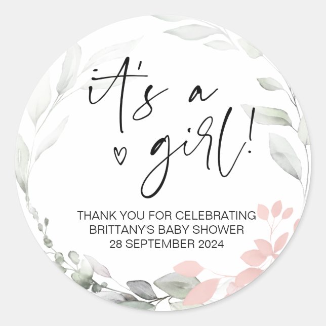 Baby Shower It's a Girl Mom To Be Party Favor Classic Round Sticker (Front)