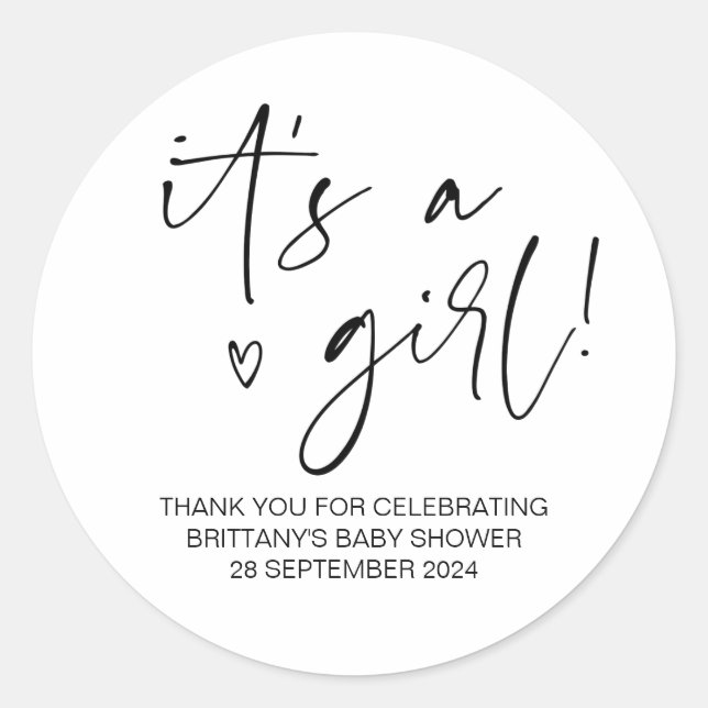 Baby Shower It's a Girl Mom To Be Party Favor Classic Round Sticker (Front)