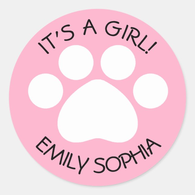 Baby Shower - It's a Girl - Paw Print Theme Classic Round Sticker (Front)