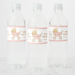 Baby Shower It's a Girl Retro Pink Carriage Water Bottle Label