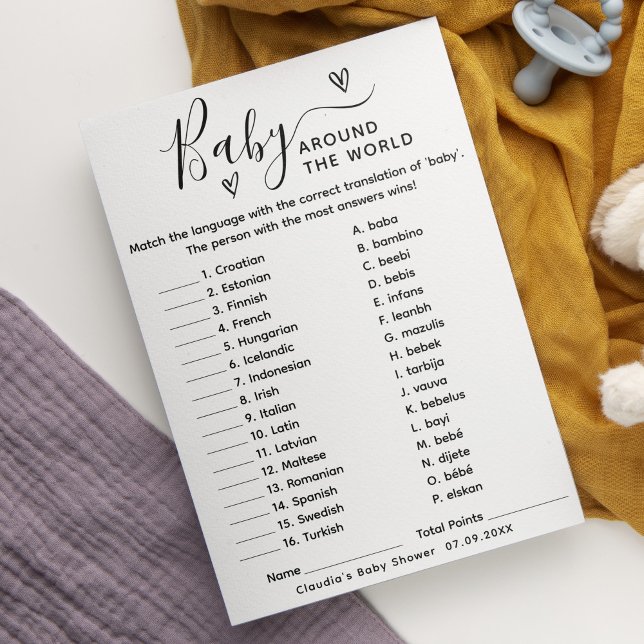 Baby shower Jeu Baby autour du monde Carte (Créateur téléchargé)