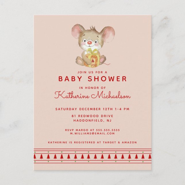 Baby shower | Joyeuse invitation de la souris de N (Devant)