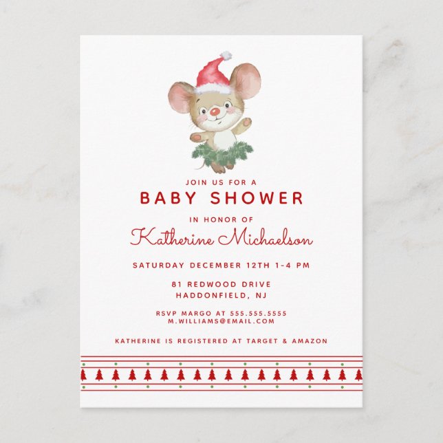 Baby shower | Joyeuse invitation de la souris de N (Devant)