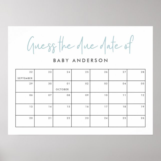 Baby shower jumeau bleu moderne poster de typograp (Devant)