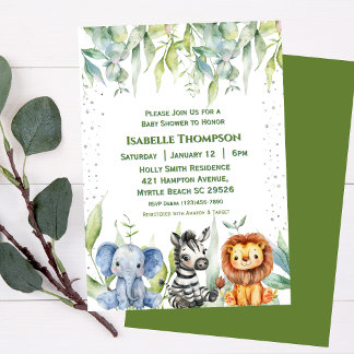  Baby Shower Jungle Animals Safari Gender Neutral  Invitation