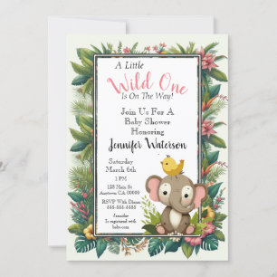 Baby Shower Jungle Floral Frame Elephant  Invitation