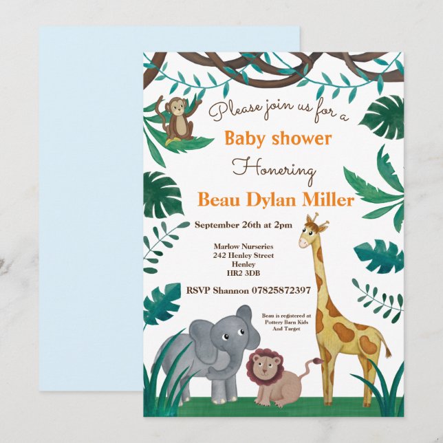 Baby shower jungle invitations (Front/Back)