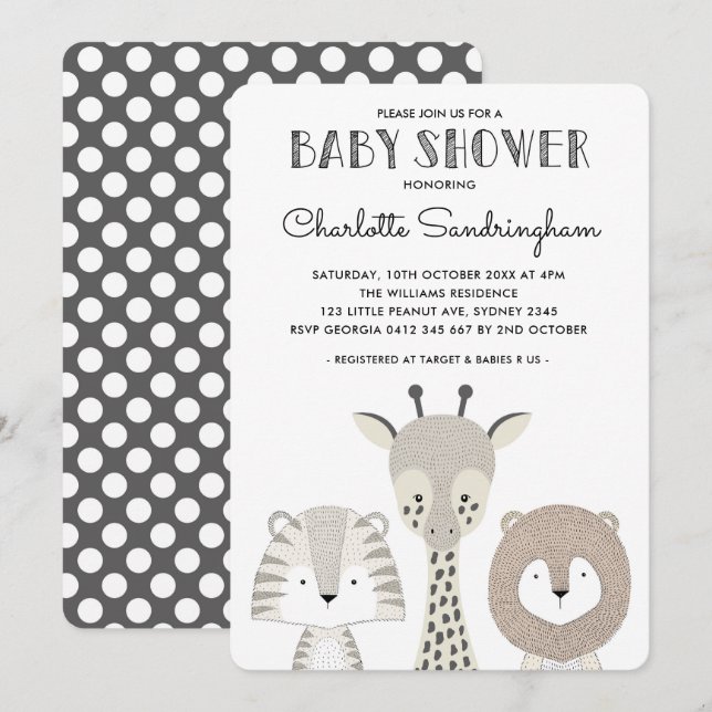 Baby shower Jungle moderne Safari Invitation minim (Devant / Derrière)