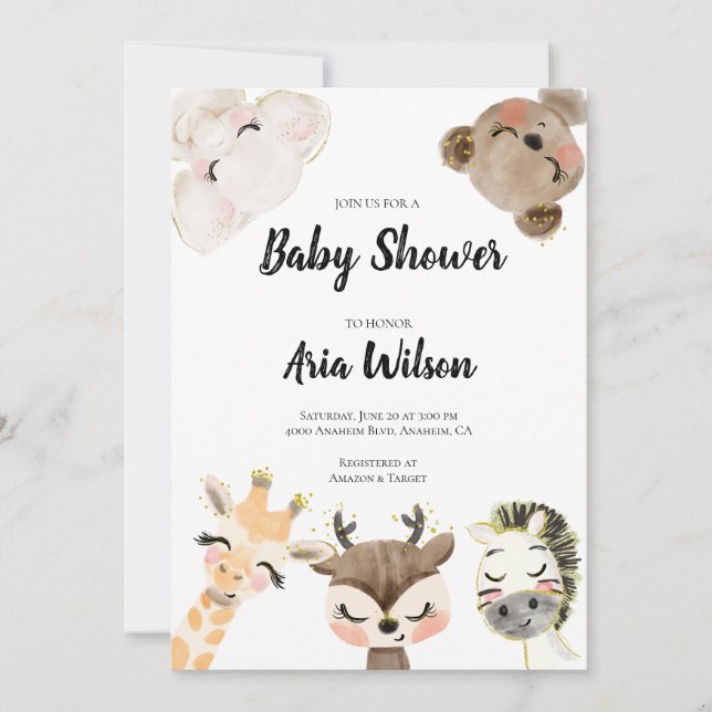 Baby Shower Jungle Safari Animals Invitation, BA10 Announcement (Front)