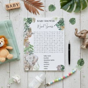 Baby Shower Jungle Safari Animals Word Search Notepad