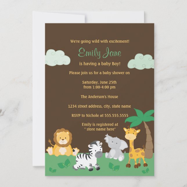 Baby shower Jungle Safari garçon Invitation (Devant)