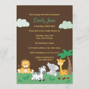 Baby shower Jungle Safari garçon Invitation