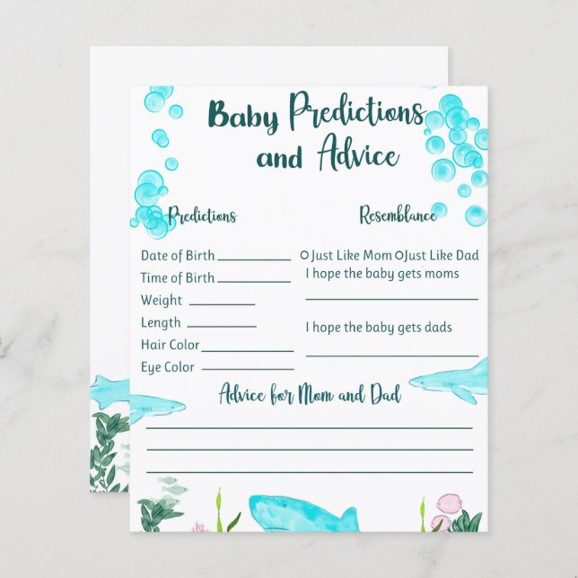 Baby Shower Keepsake Card Predictions and Advice (Front/Back)