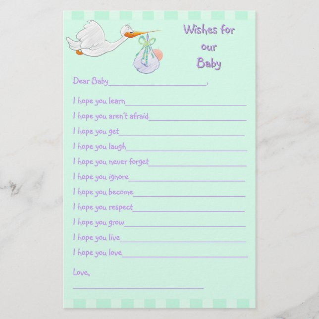 Baby Shower Keepsake - Wishes for Baby (Front)