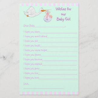 Baby Shower Keepsake - Wishes for Baby Girl
