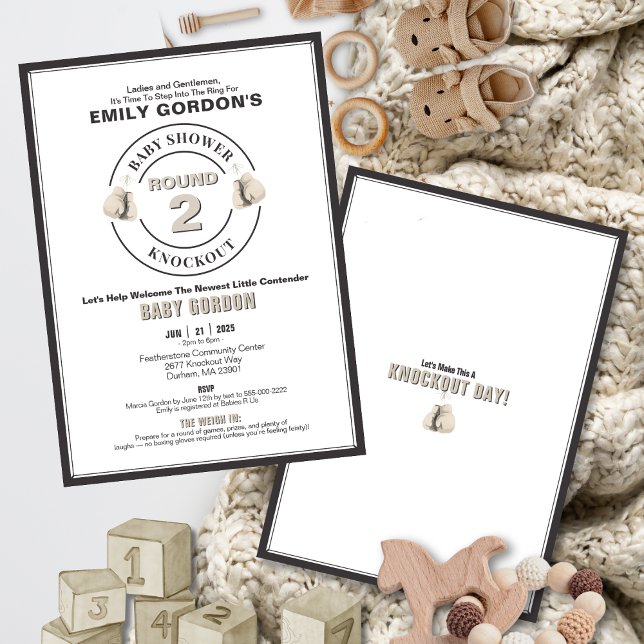 Baby Shower Knockout Invitation (Throw a knockout baby shower with this boxing theme invitation.)