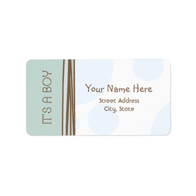 Baby Shower Label - Blue & Brown - It's A Boy (Front)