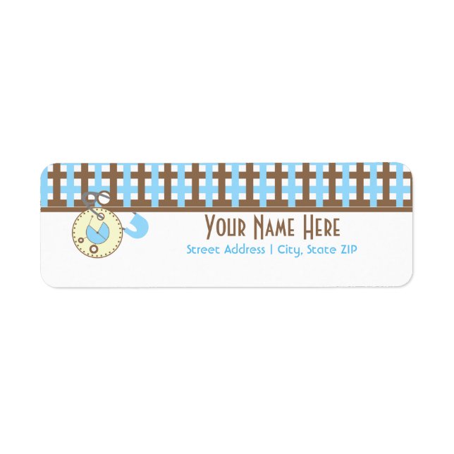 Baby Shower Label - Blue Diaper Pink & Plaid (Front)