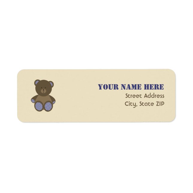 Baby Shower Label - Blue Gingham Stuffed Bear (Front)