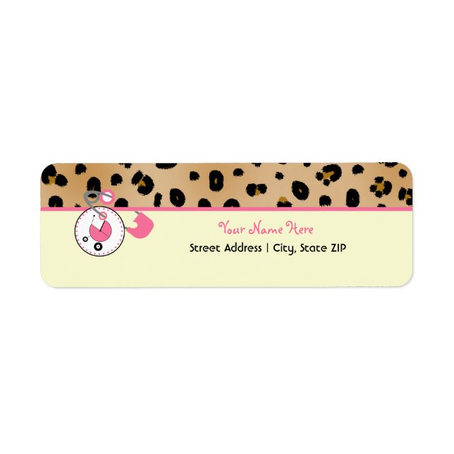 Baby Shower Label - Leopard Print & Diaper Pin (Front)