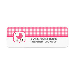 Baby Shower Label - Pink Gingham &  Hot Pink