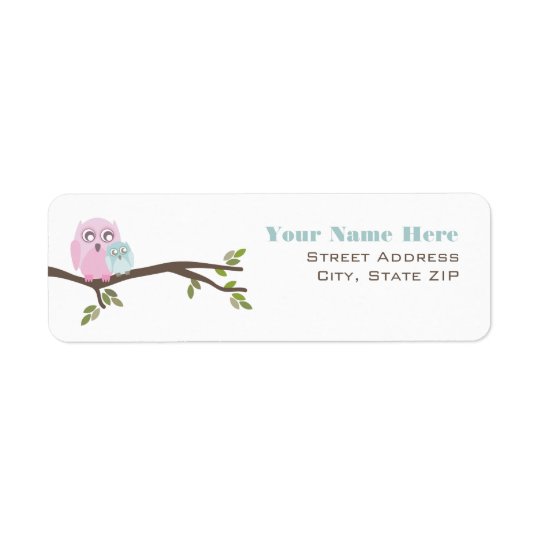 Baby Shower Label - Pink Mother & Blue Baby Owl Return Address Label