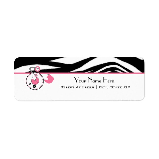 Baby Shower Label - Zebra Print & Diaper Pin (Front)