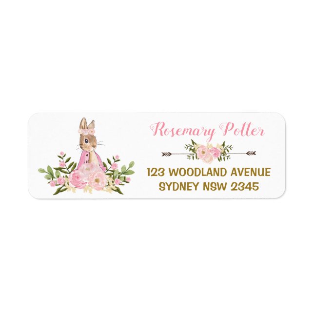 Baby shower lapin rose Floral Lapin Étiquette de a (Devant)