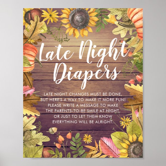 Baby Shower Late Night Diapers Pumpkins Sunflowers Poster (Front)