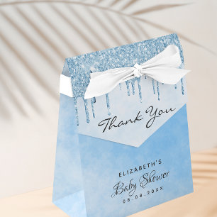 Baby Shower light blue glitter drip boy thank you Favor Box