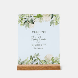 Baby Shower Light Blue White Hydrangea Welcome Acrylic Sign