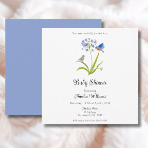 Baby Shower Lily with Bluebird Mother and Baby  Invitation